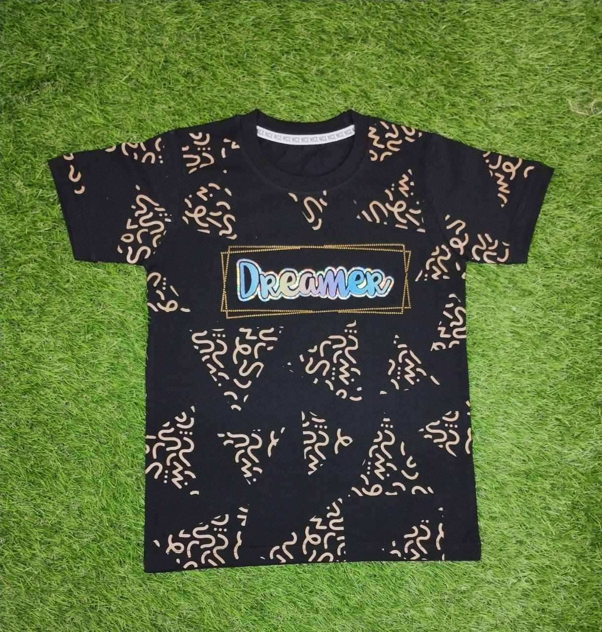 black text printing t-shirt