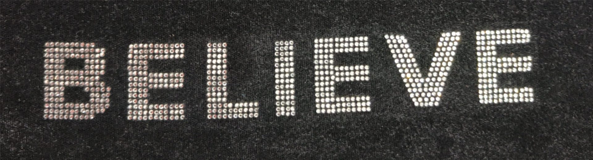 believe text rhinestone design