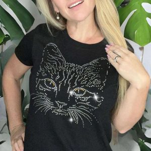 Cat Face Rhinestone Design