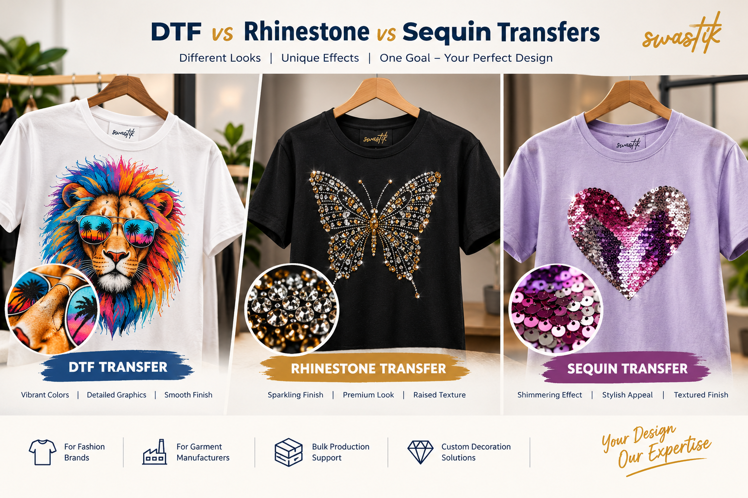 DTF vs Rhinestone vs Sequin Transfers for Apparel